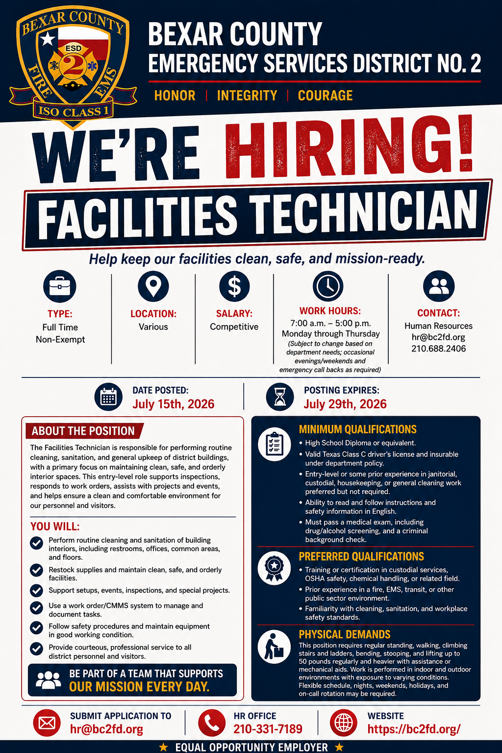 Facilities Technician Job Flyer